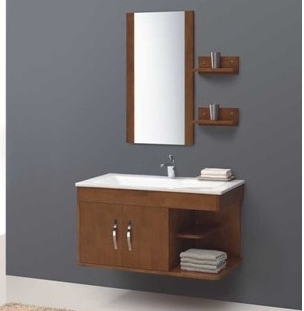 主卫生间的实木柜子，镜子选的另外一款，因为这个不够两个人照