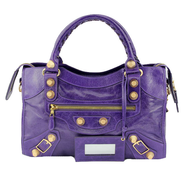 Balenciaga 巴黎世家 进口牛皮 女士手提斜挎包 085332B-紫色.jpg