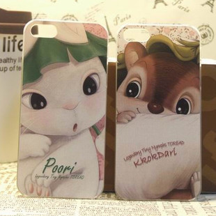  苹果5代彩绘保护壳 iphone 5手机壳 兔子 小松鼠情侣壳