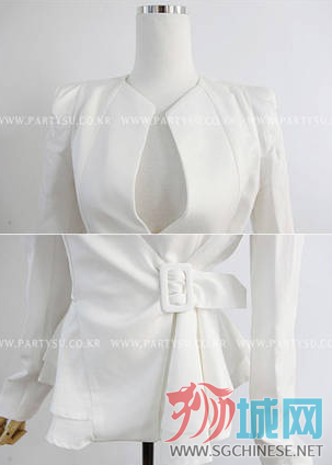 白色双层下摆系带收腰侧扣裙摆修身小西装3.png