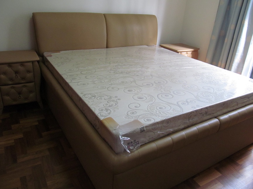king size bed frame and mattress and side tables.JPG