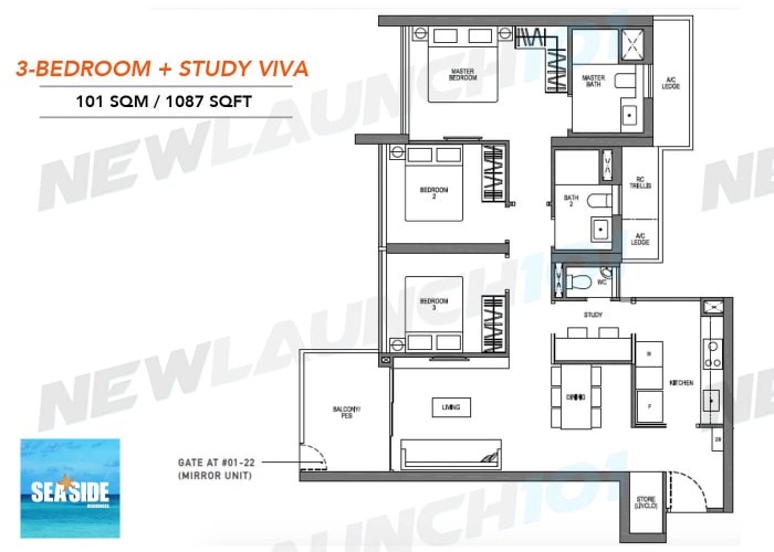 Seaside-Residences-Floor-Plan-3-Bedroom-Study-Viva-1087-e1489718643518.jpg