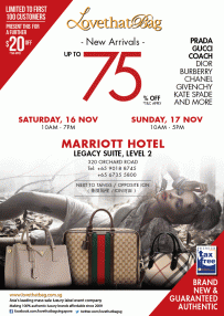 名牌包包展销会@Marriott Hotel Orchard SINGAPORE 11月16, 17号