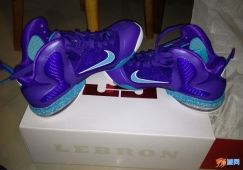 出一双昨天刚买的紫色LBJ九代篮球鞋